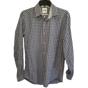 Ben Sherman Tailoring Tailored Slim Fit Plaid Button Down 100% Cotton Blue‎ Gray